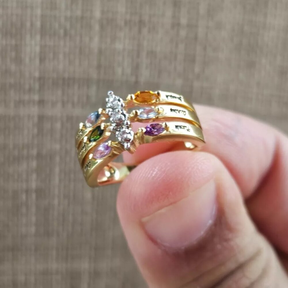 Mix Color Stone Crystal Rhinestone Ring Gold Tone Fashion Jewelry name Engrave - Picture 13 of 13